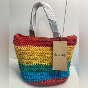 Soludos Handbag NWT Women Multi Colored Woven Crocheted Rainbow Bucket Bag